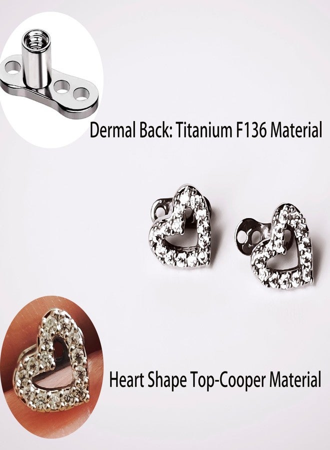 TKWXE Dermal Top Heart-Shaped with Clear CZ and Titanium F136 Dermal Piercing Jewelry Base, 2 Pack - Image 2